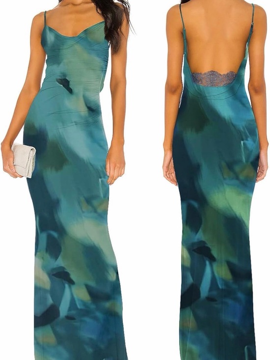 Capuffy Dresses & Skirts - Teal Green Slip Maxi Dress with Low Back